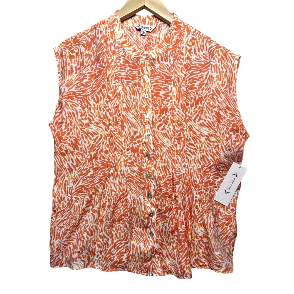Nanette Lepore Cap Sleeve Button Up Blouse NWT Orange Animal Print Womens Size S